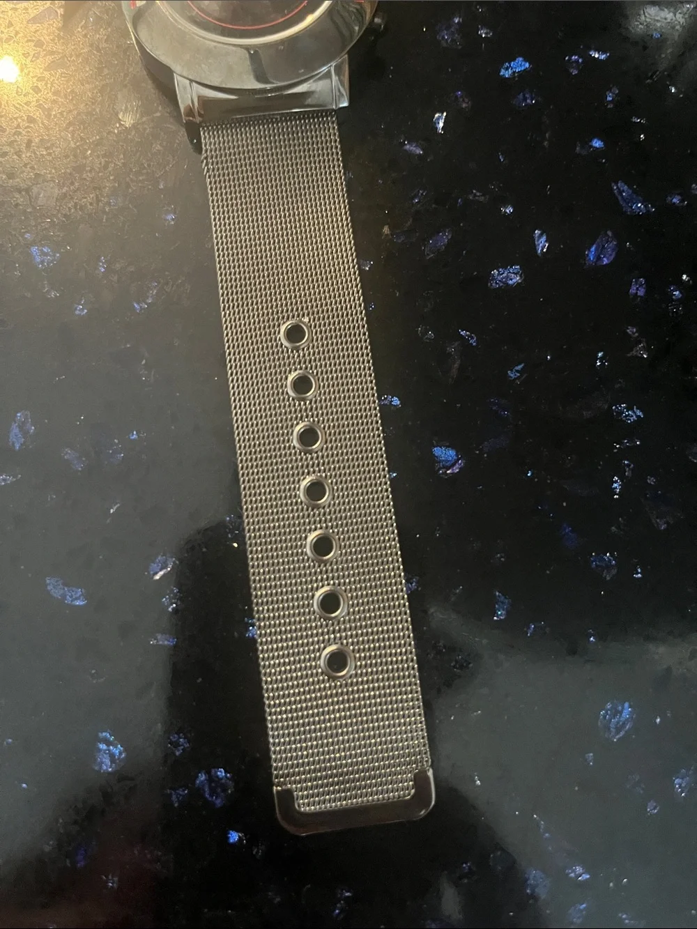 FILA Silver Mesh Digital Watch with Red Accents